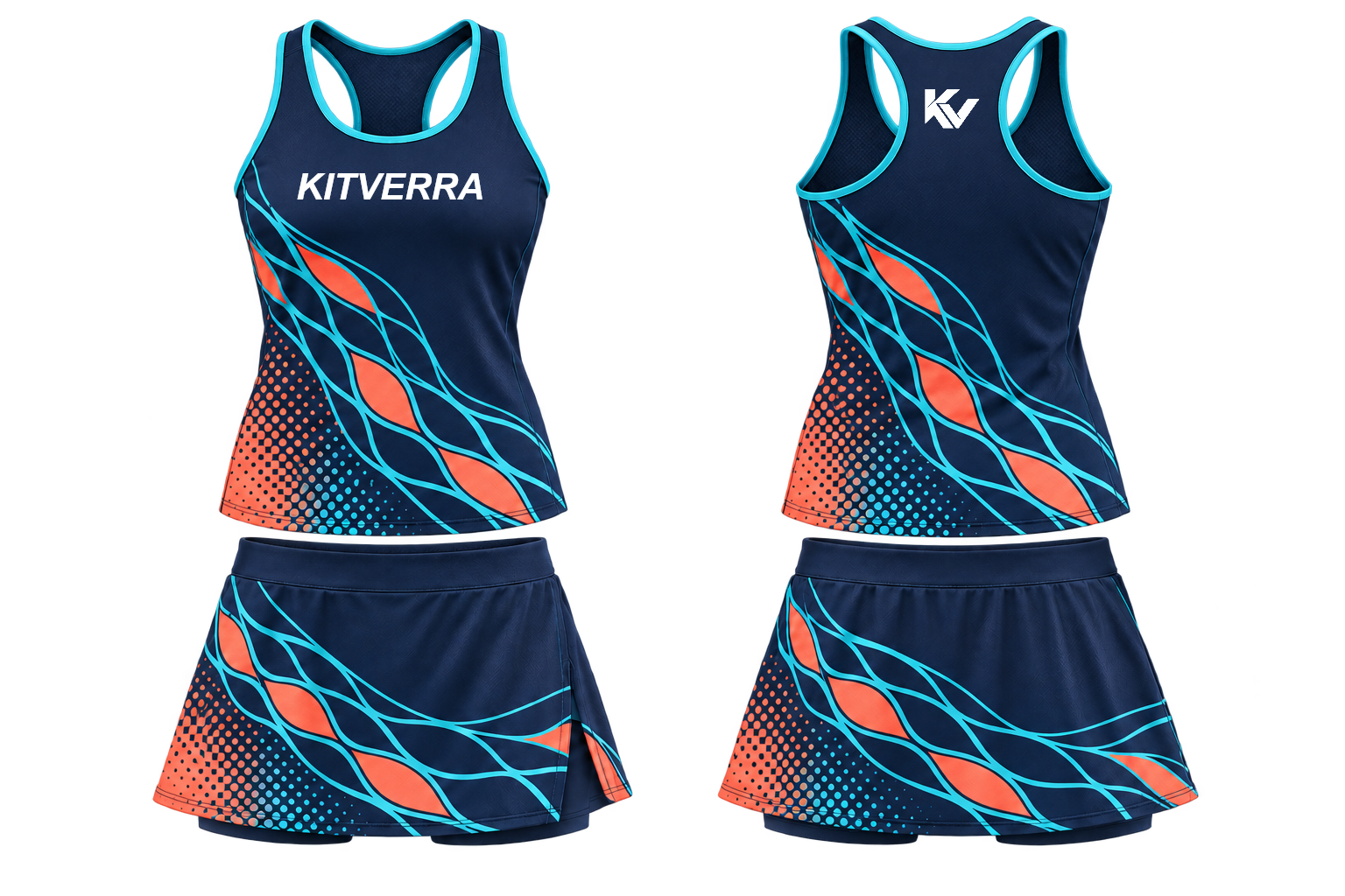 Aero Net netball top and skort, front and back