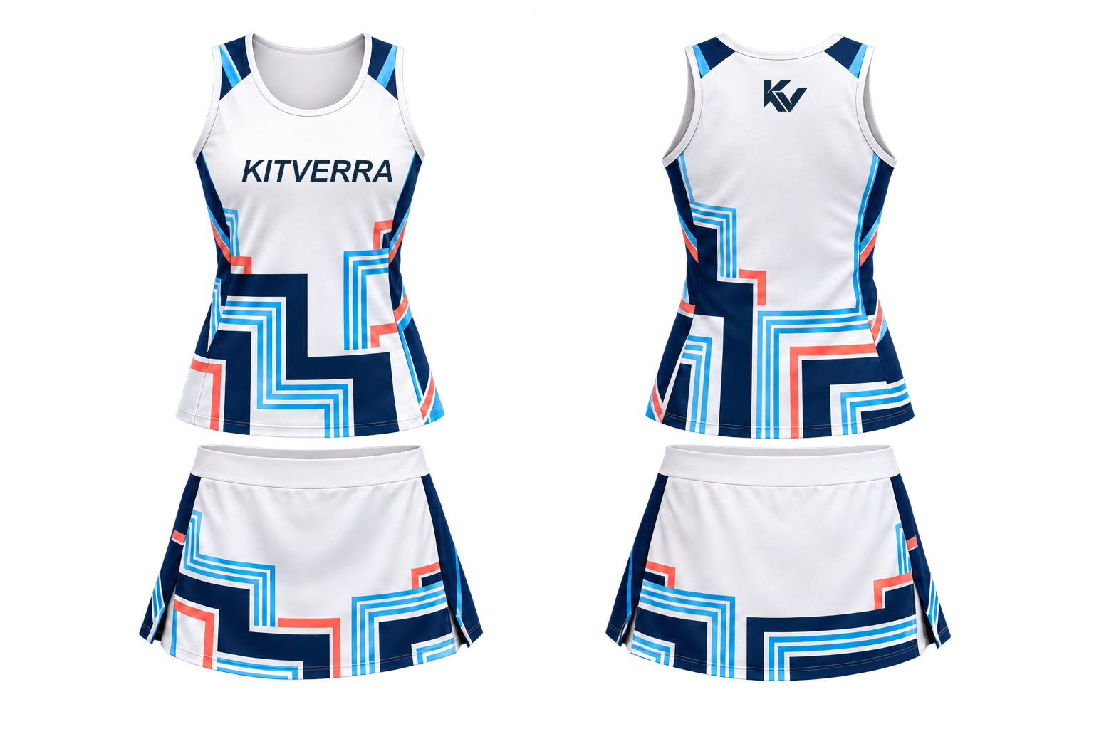 Polar Circuit netball top and skort, front and back