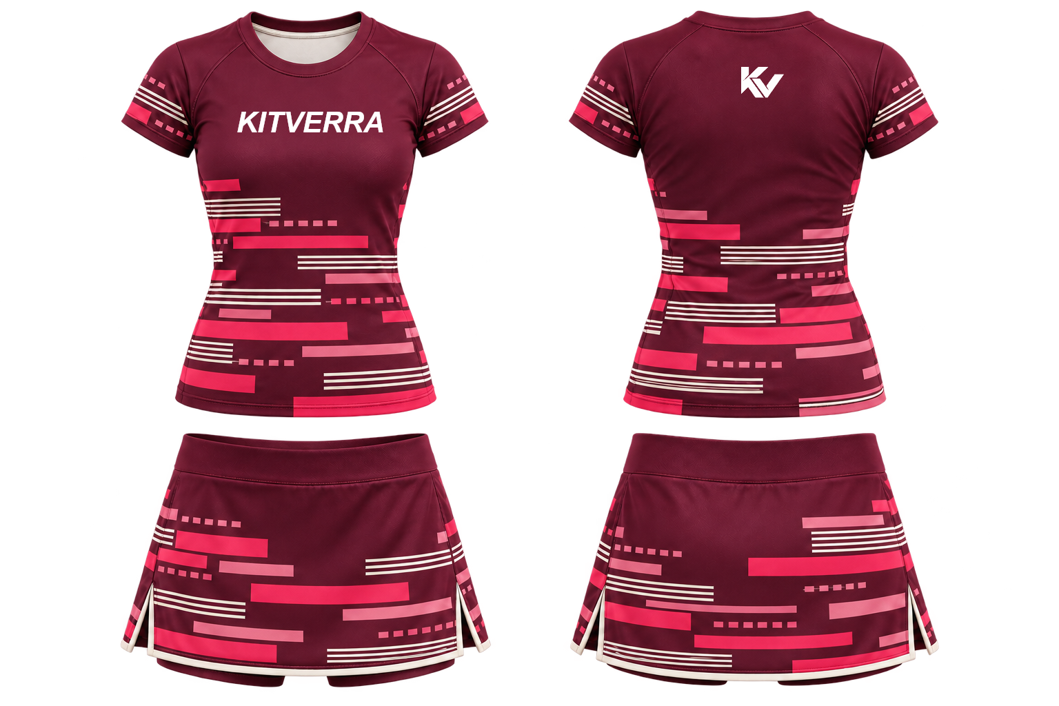 Rose Pulse netball top and skort, front and back