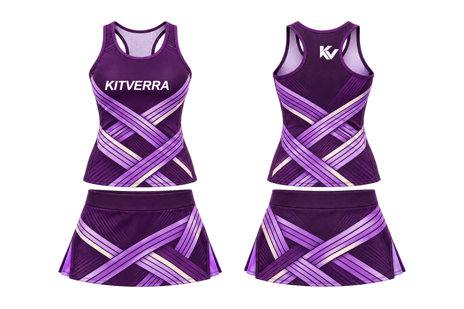 Violet Weave netball top and skort, front and back