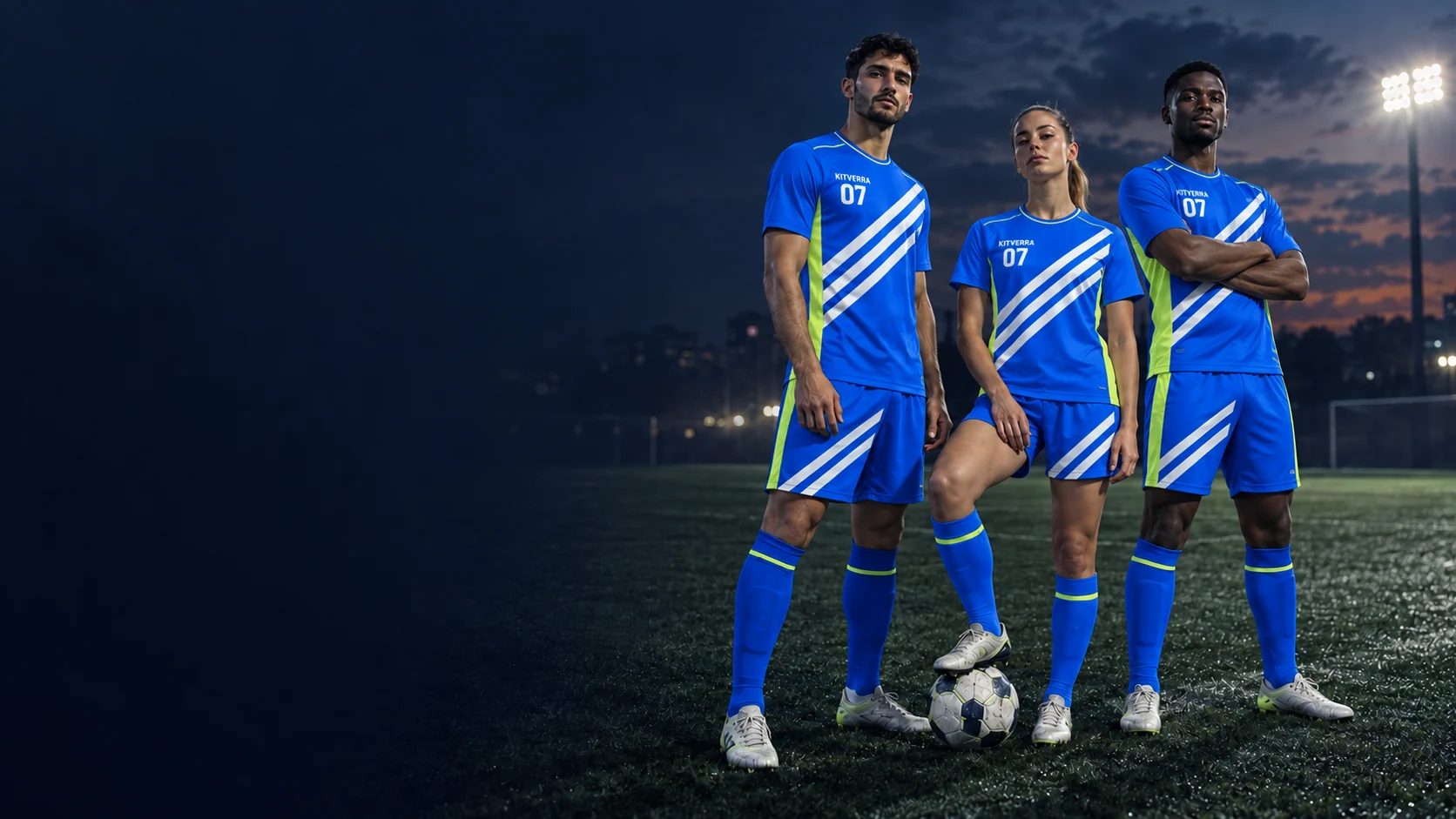 Original KITVERRA athletes wearing a coordinated bright team kit concept