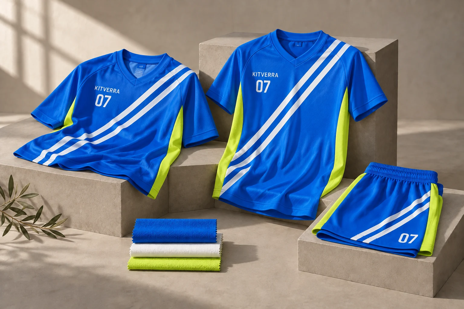 Original bright KITVERRA garments laid out for a sample review