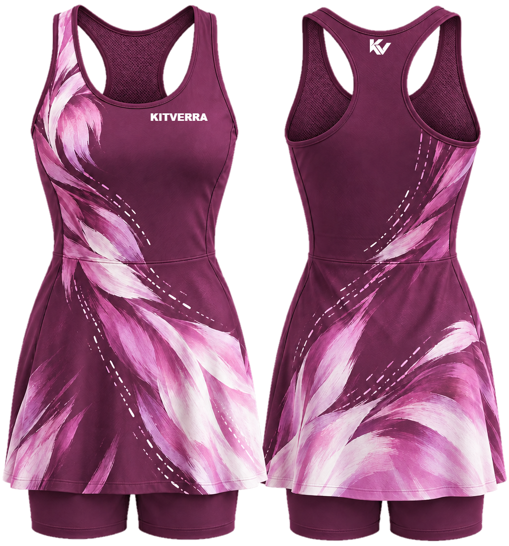 Orchid Drift Court dresses, front and back