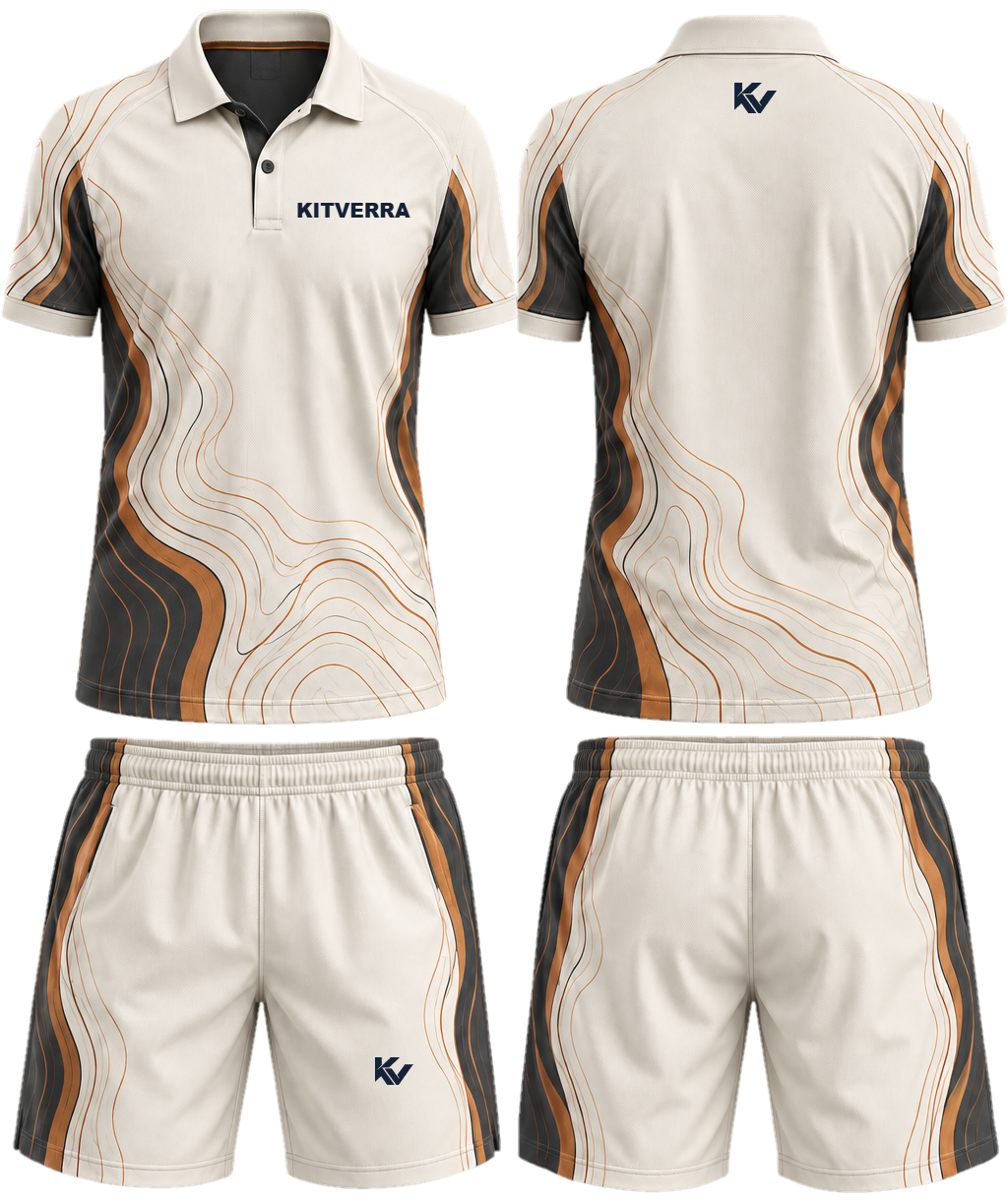 Sandstone Contour Polo & court shorts, front and back