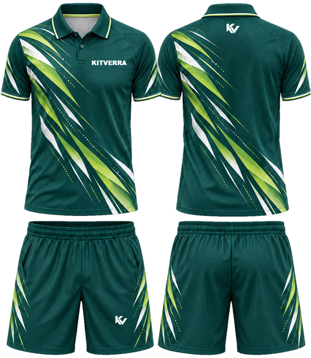 Shuttle Flight Polo & court shorts, front and back