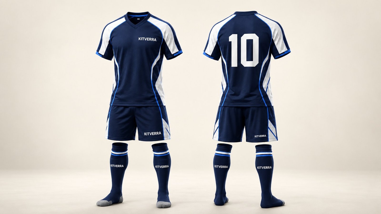 Fresh KITVERRA branded football kit shown front and back