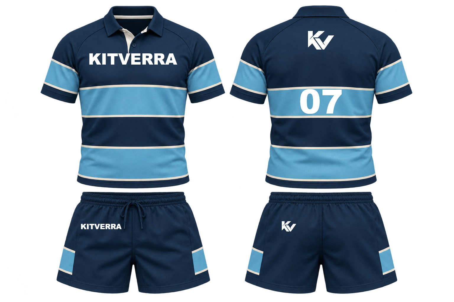 Club Hoops rugby jersey and compact match shorts, front and back