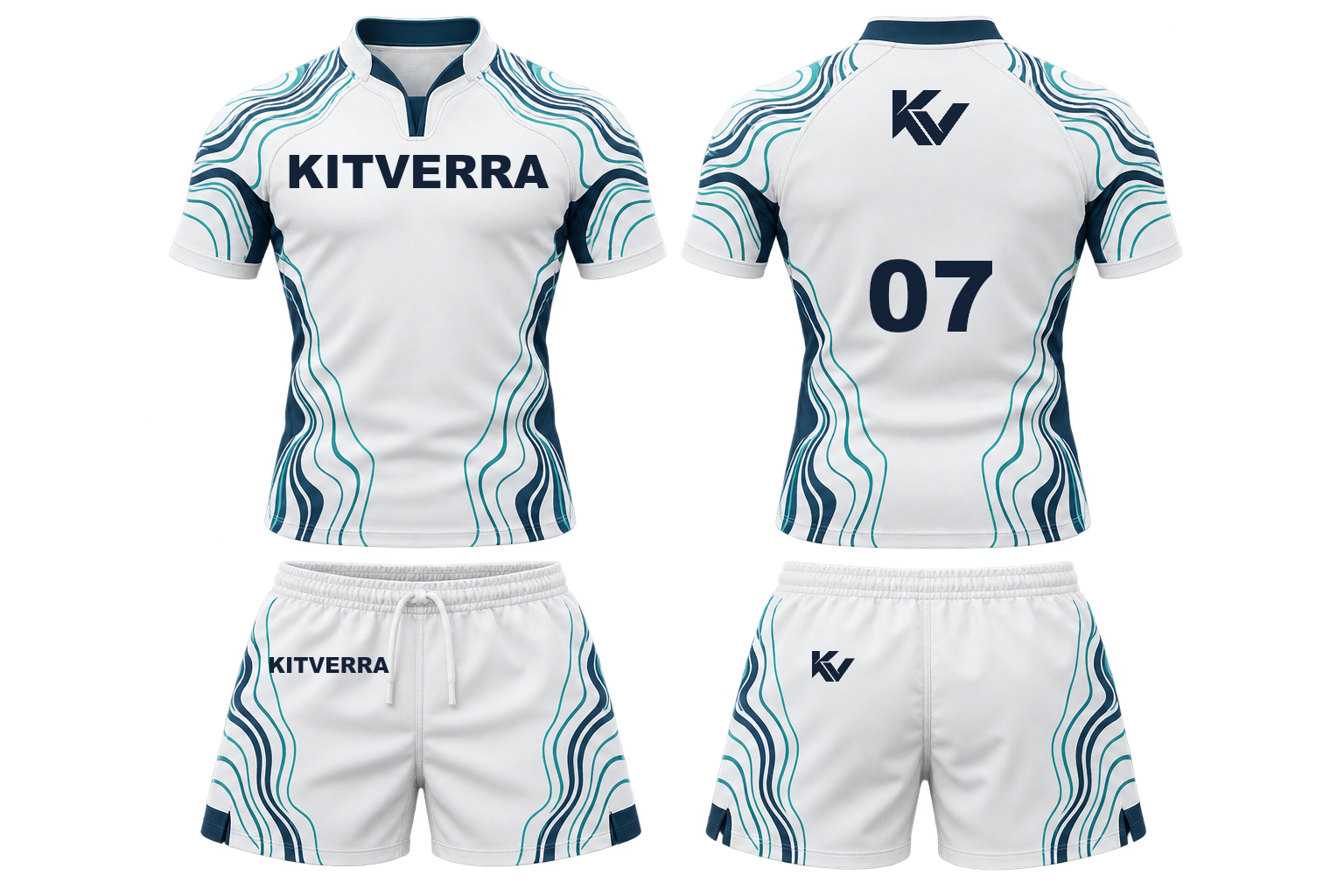 Ice Contour rugby jersey and compact match shorts, front and back