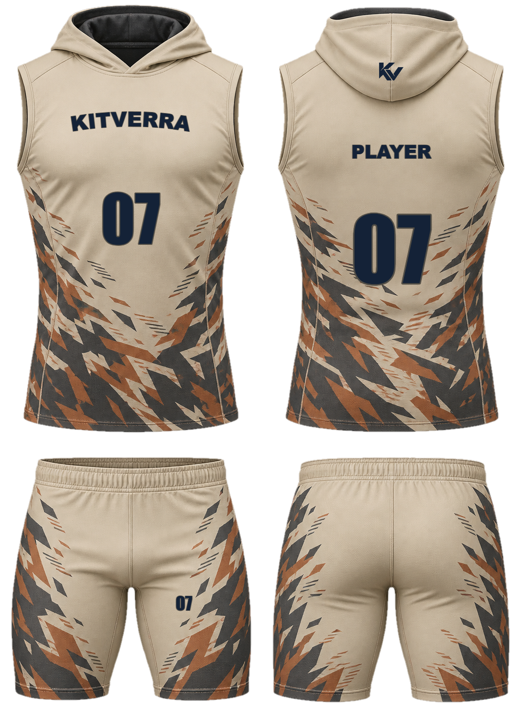 Desert Splinter 7v7 sleeveless hooded sets, front and back