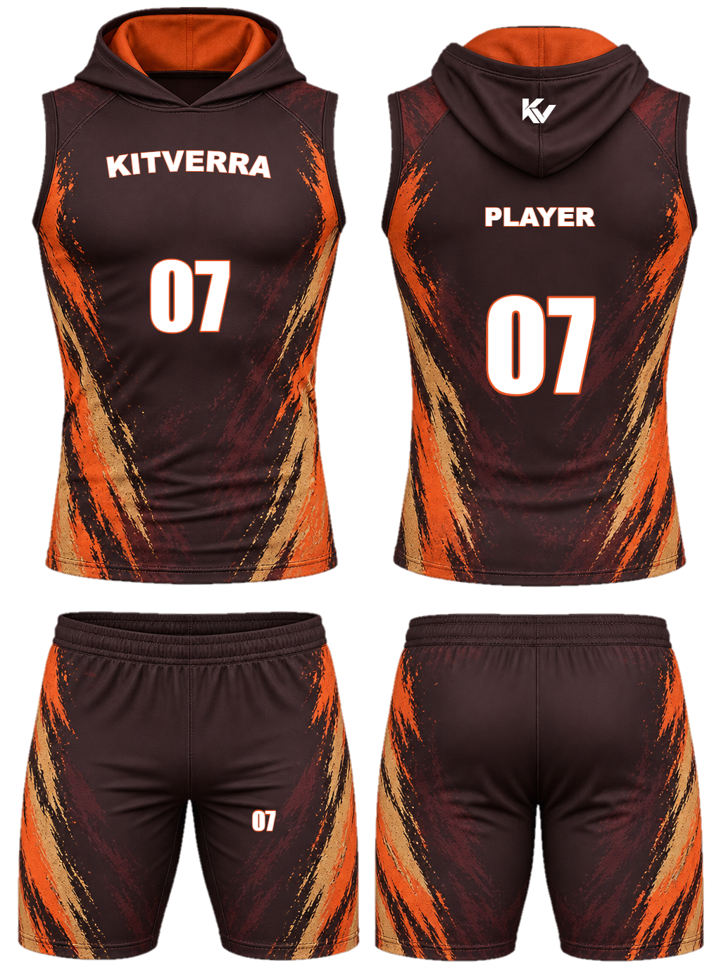 Ember Torrent 7v7 sleeveless hooded sets, front and back