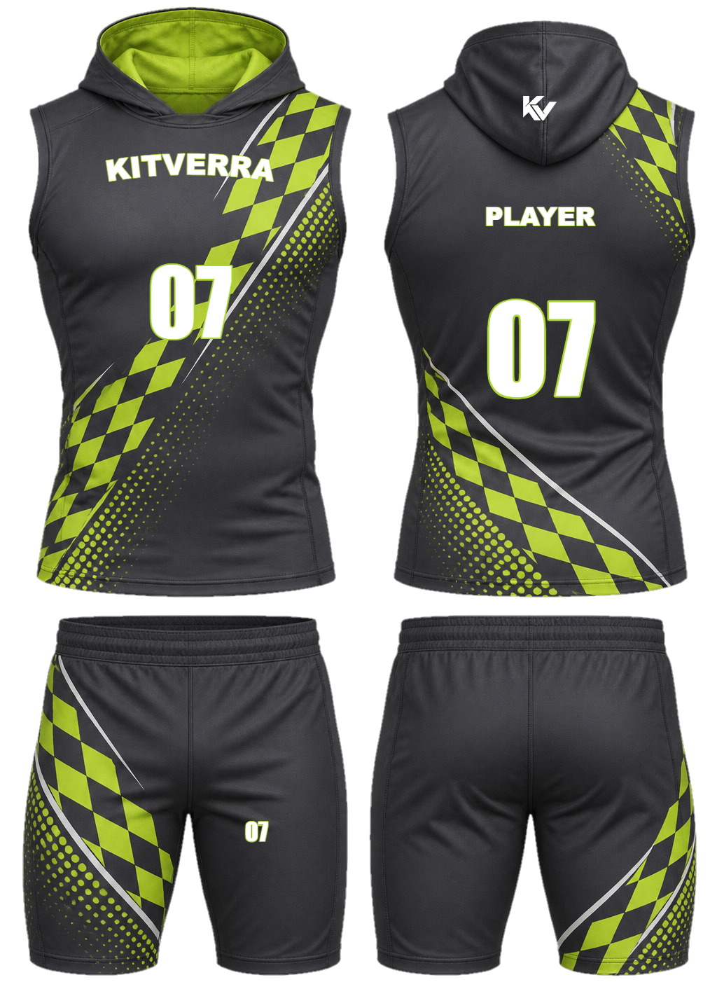 Neon Breakpoint 7v7 sleeveless hooded sets, front and back