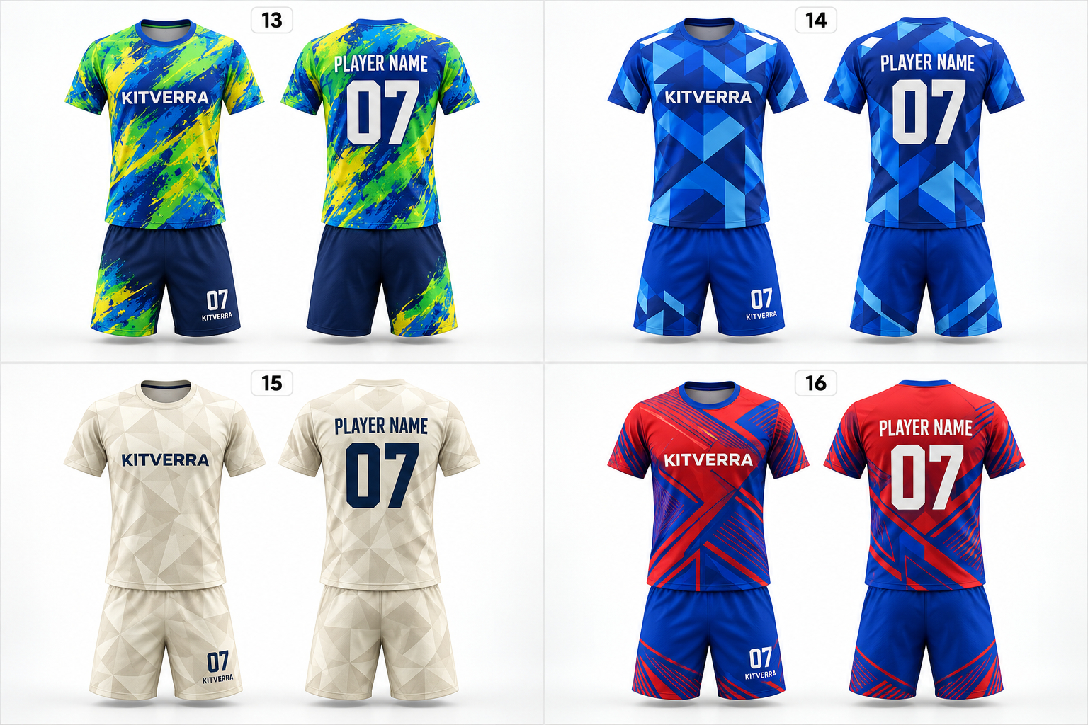KITVERRA Electric Pop soccer jersey and matching shorts, front and back