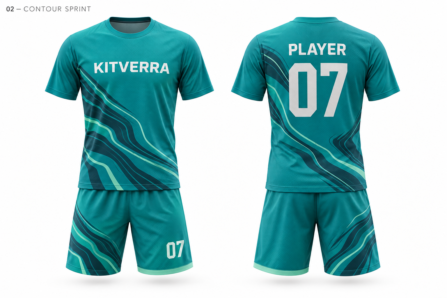 Contour Sprint training shirt and matching shorts, front and back