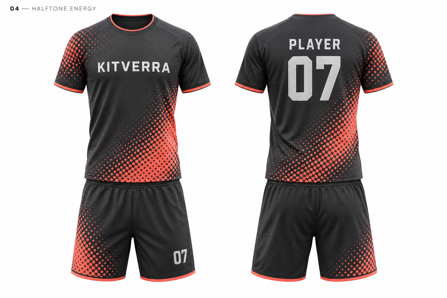 Halftone Energy training shirt and matching shorts, front and back
