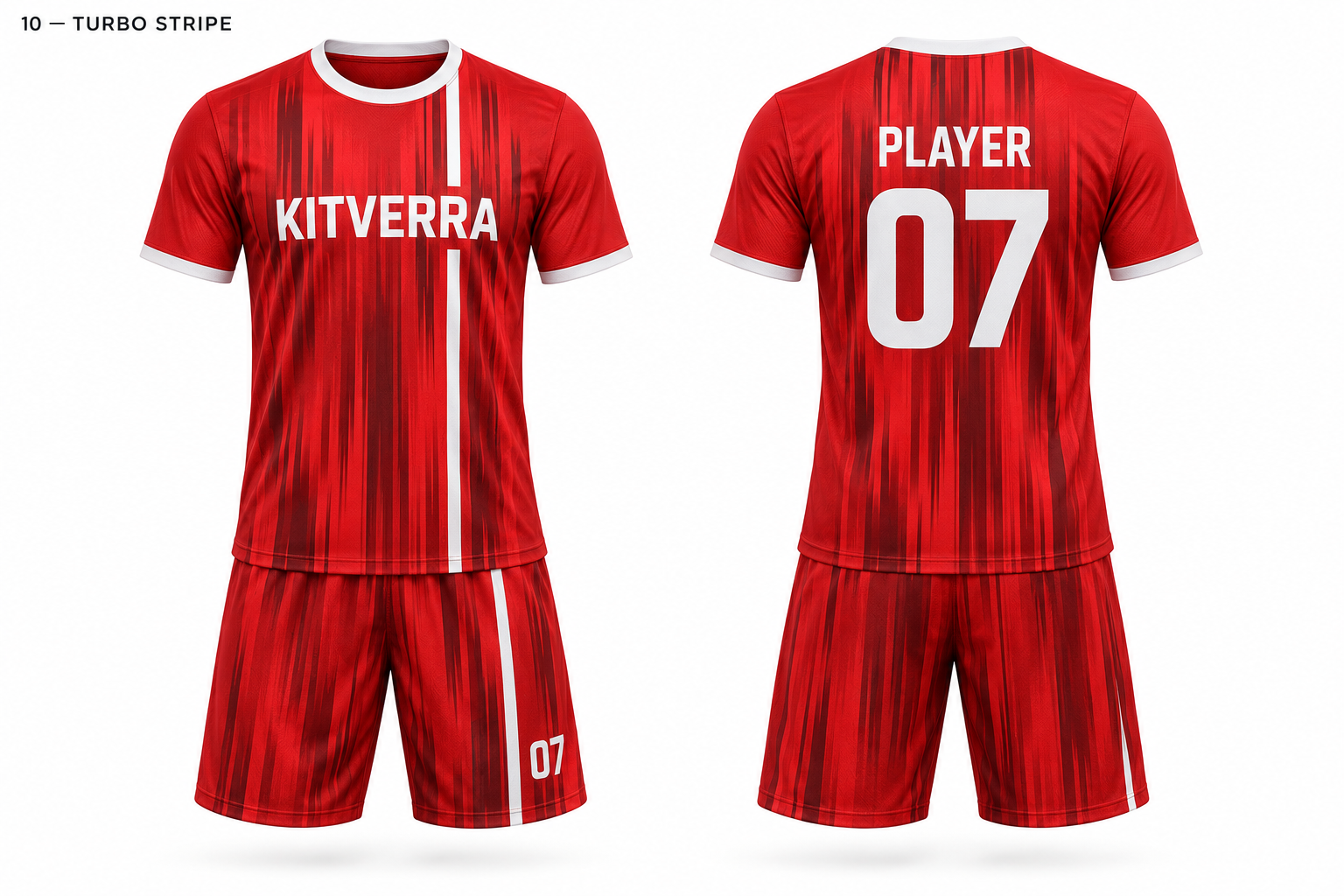 Turbo Stripe training shirt and matching shorts, front and back