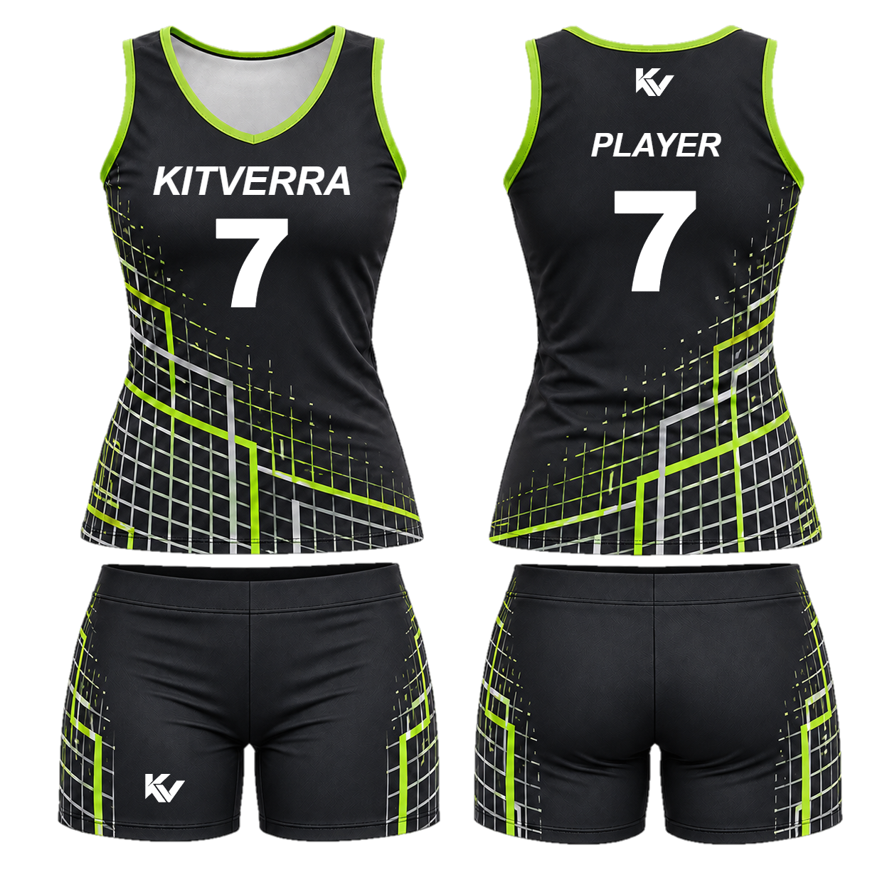 Court Lattice volleyball top and fitted court shorts, front and back