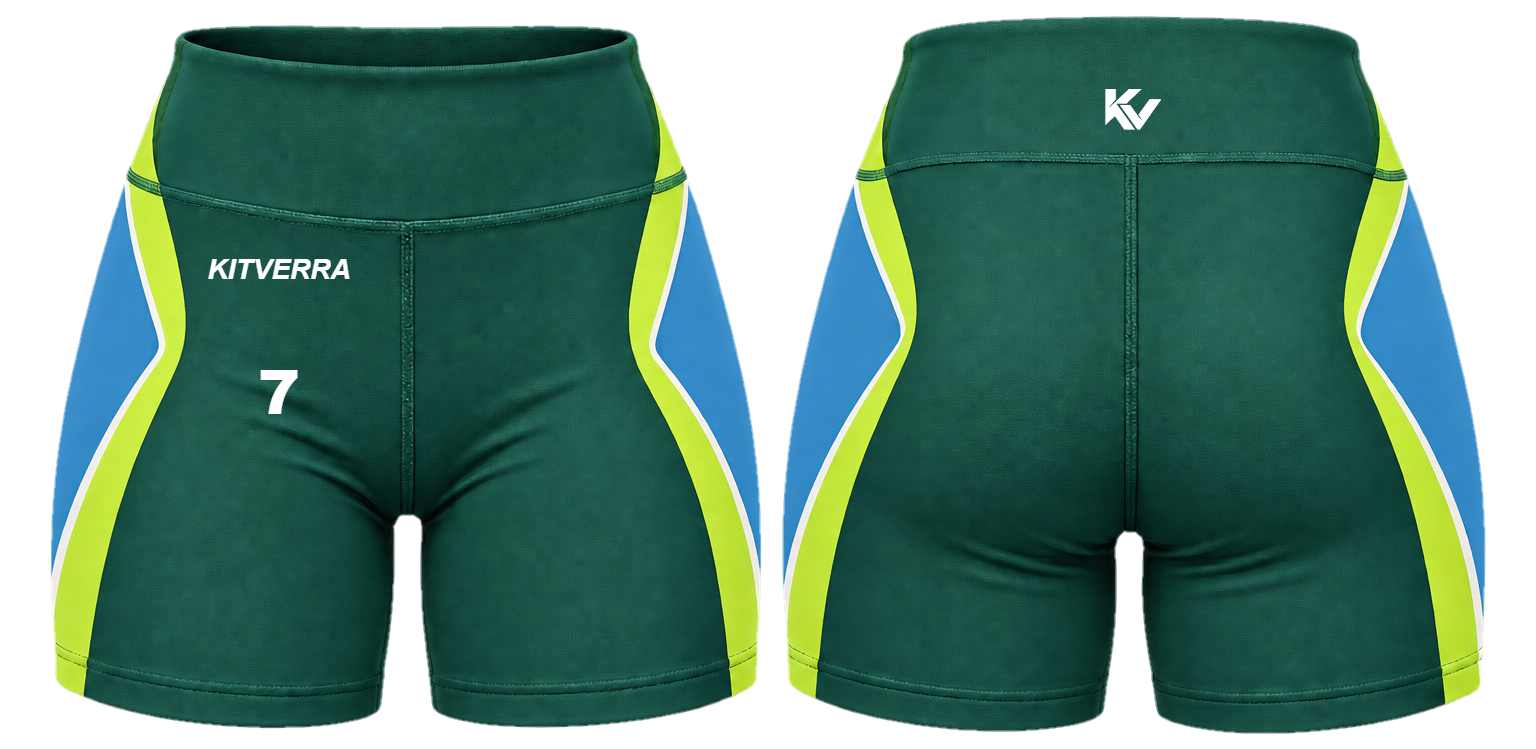 Electric Seam fitted volleyball shorts, front and back