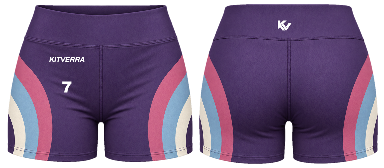 Orbit Volley fitted volleyball shorts, front and back