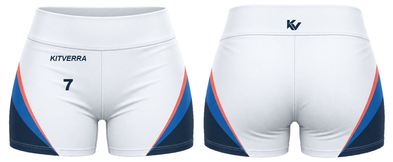 White Vector fitted volleyball shorts, front and back