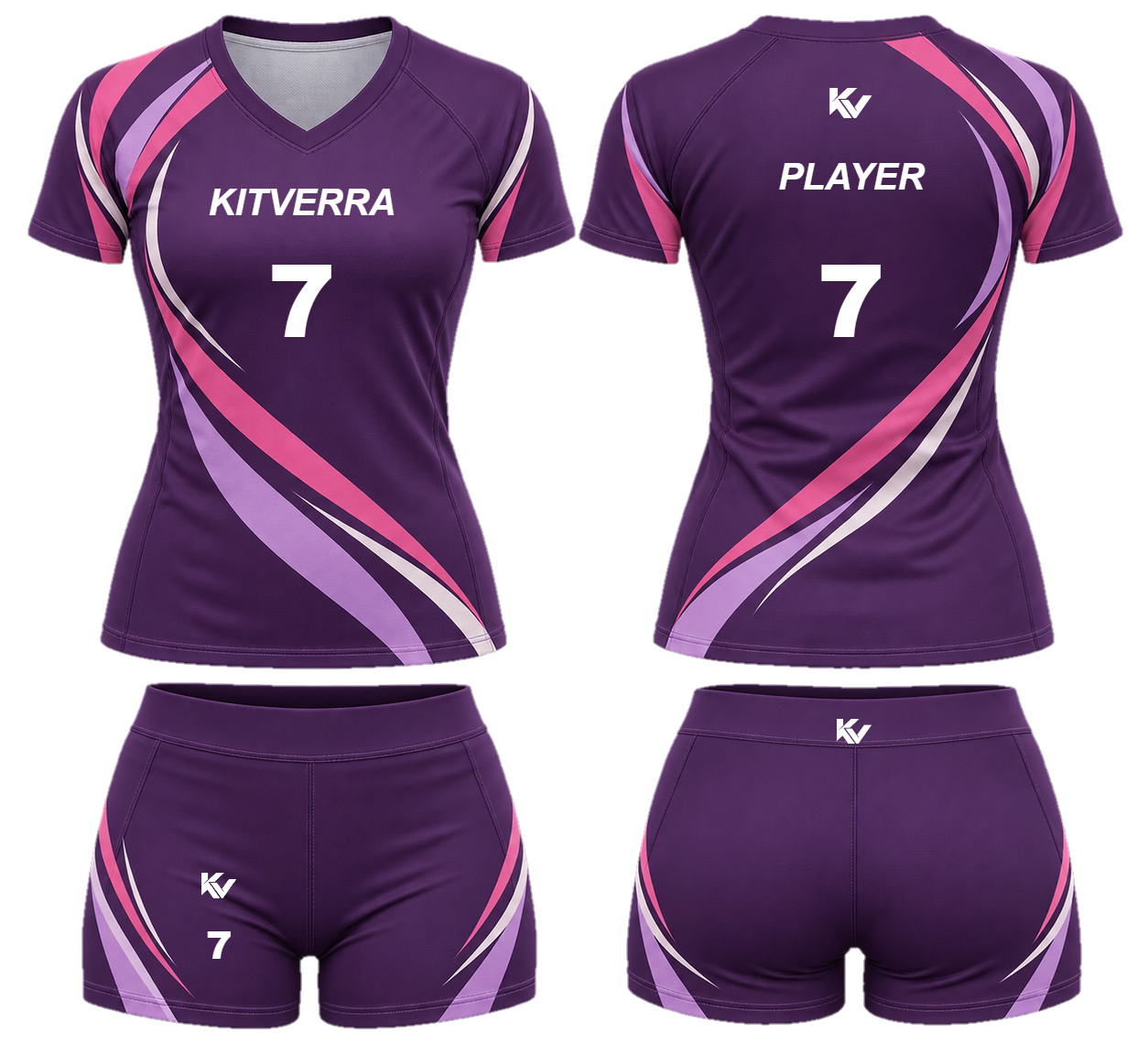 Aero Serve sleeved volleyball top and fitted court shorts, front and back