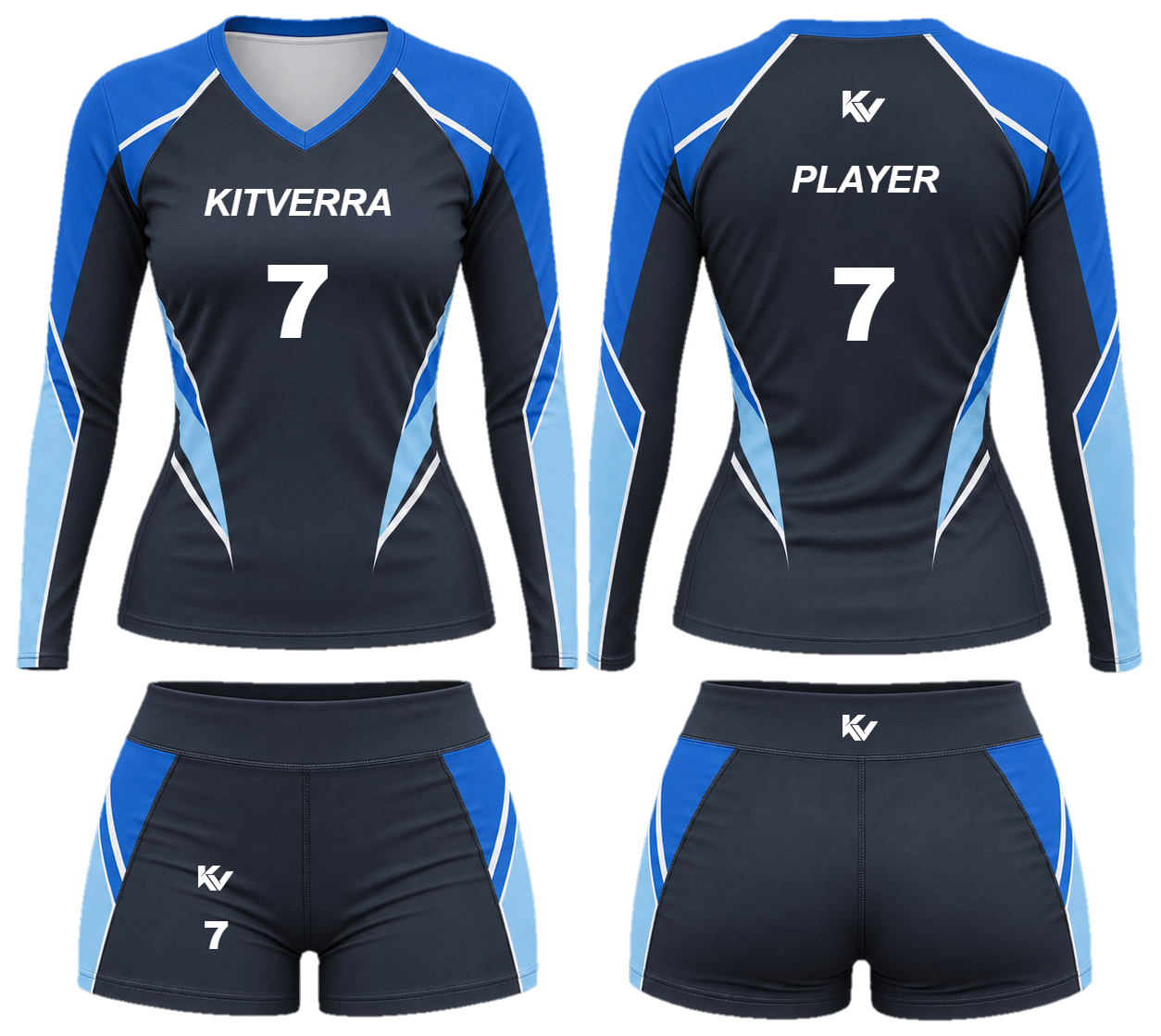 Impact Peak sleeved volleyball top and fitted court shorts, front and back