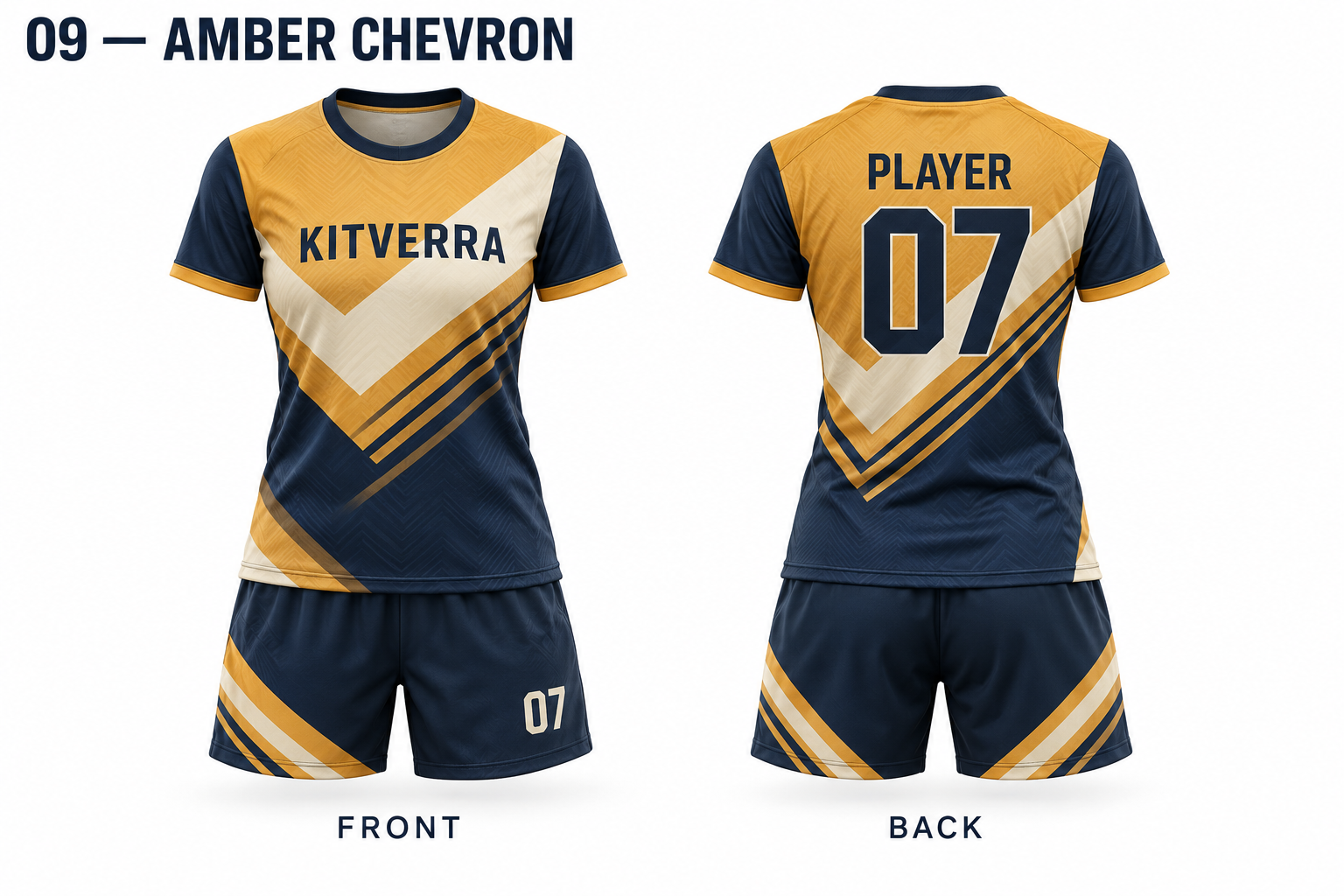 Amber Chevron women soccer jersey and matching shorts, front and back