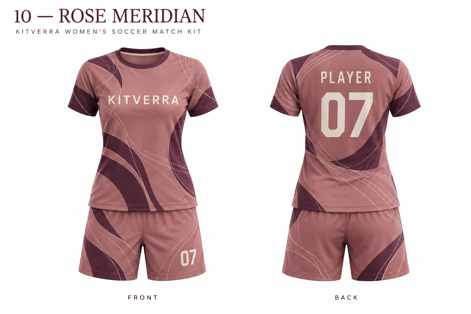 Rose Meridian women soccer jersey and matching shorts, front and back