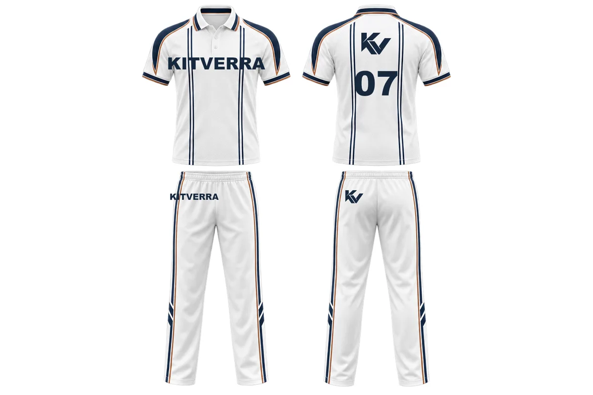 Pavilion White — Cricket kit / Traditional tipped cricket collar, front and back design preview