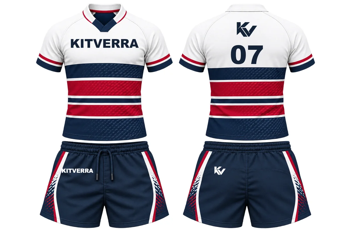 Liberty Strata — Rugby kit / Reinforced bound V-neck, front and back design preview