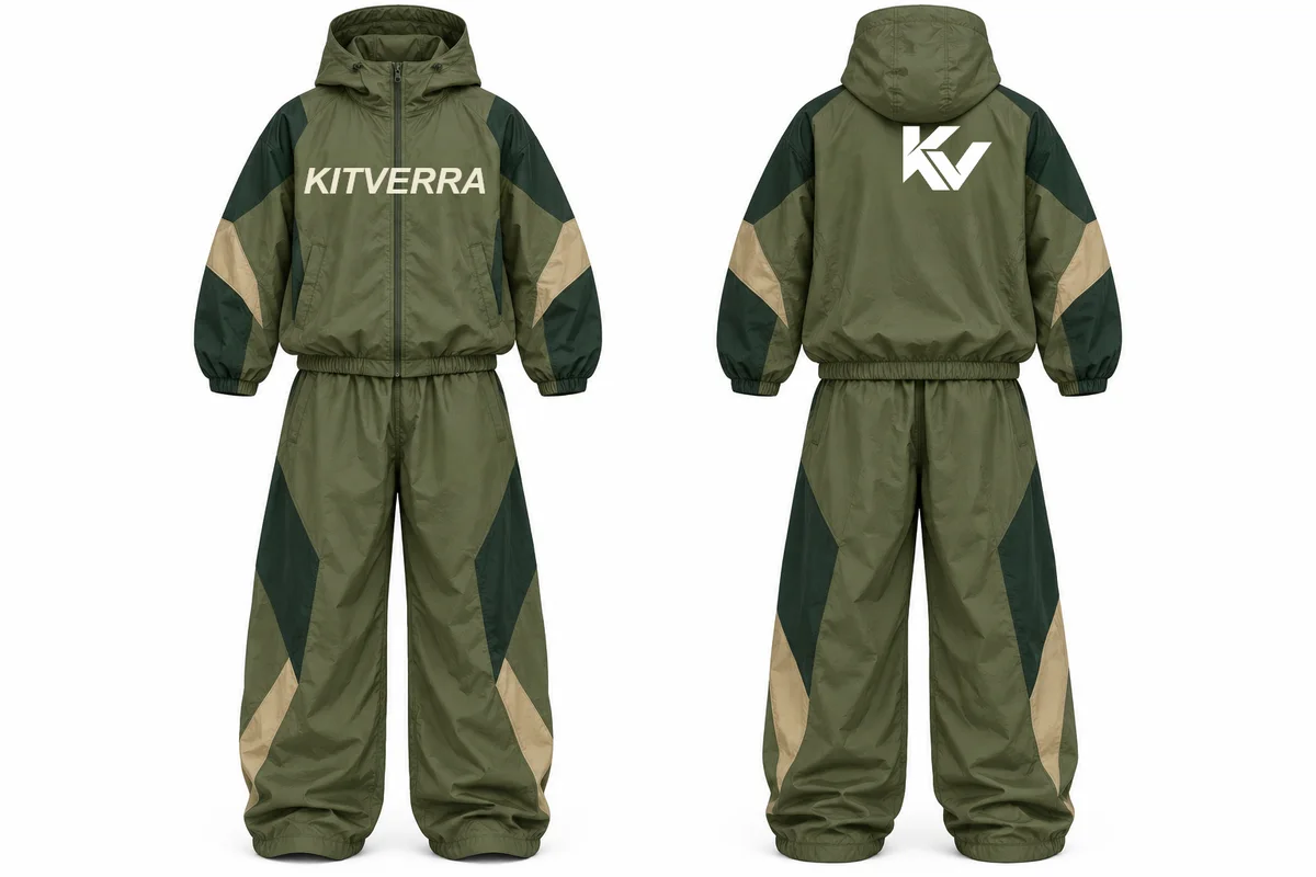 Olive Angular Baggy — Windbreakers, front and back design preview