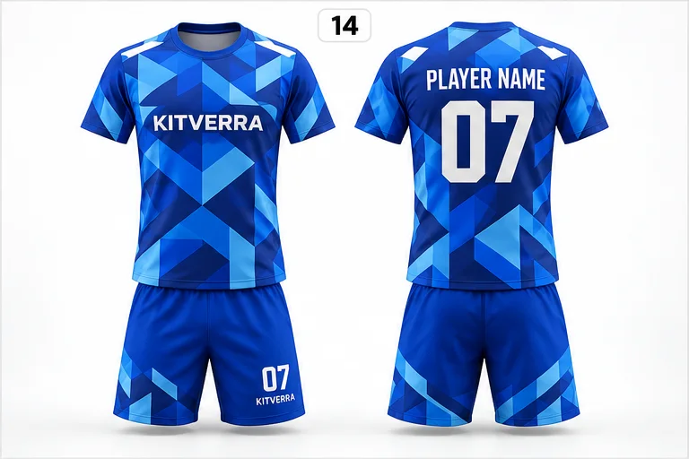 Blue Geometry — Match kits / Jersey & shorts, front and back design preview