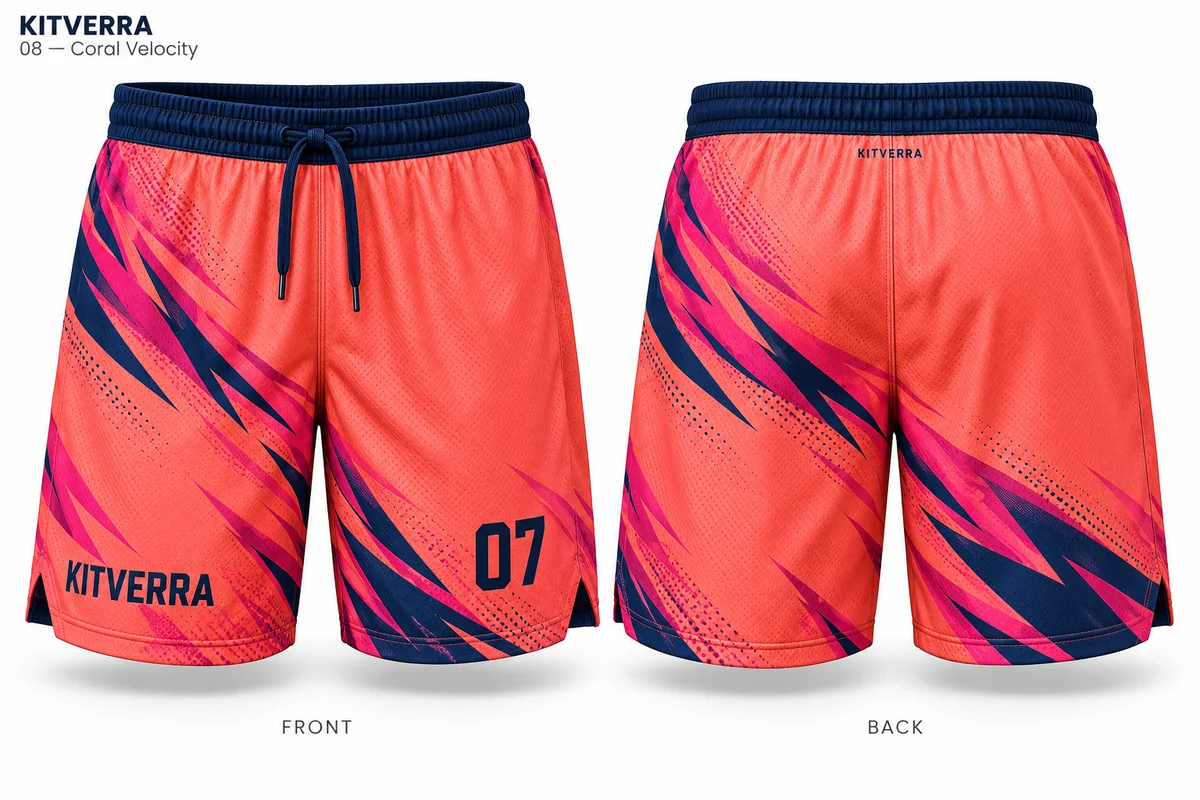 Coral Velocity — BASKETBALL SHORTS / SUBLIMATION, front and back design preview
