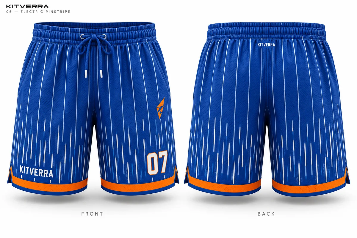 Electric Pinstripe — BASKETBALL SHORTS / SUBLIMATION, front and back design preview