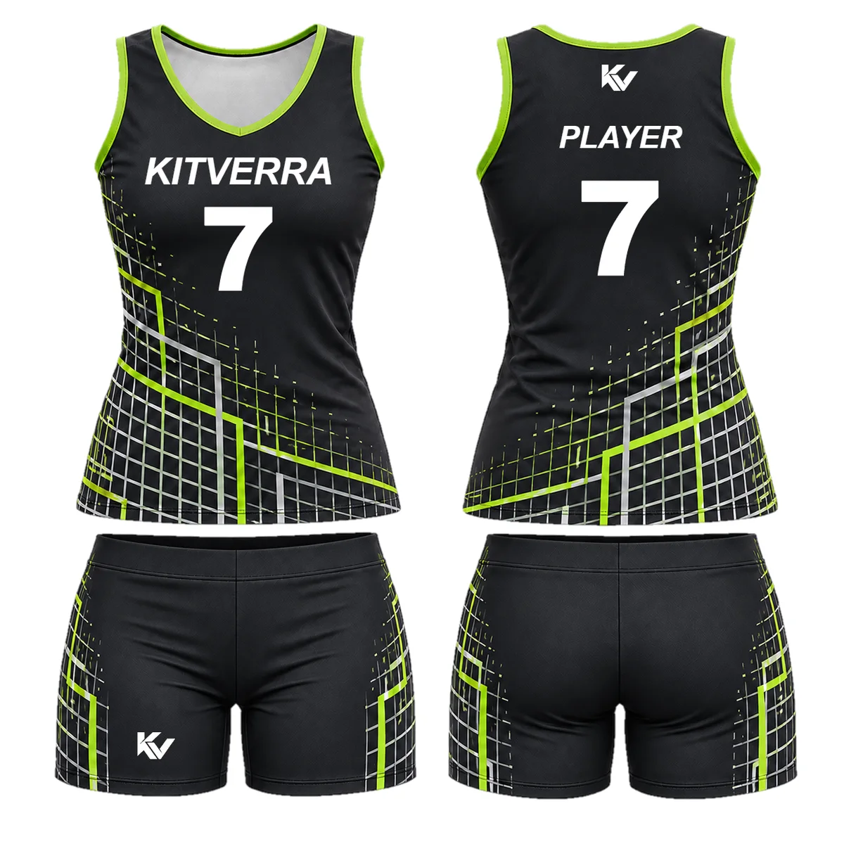 Court Lattice — Volleyball kit / Soft V-neck, front and back design preview