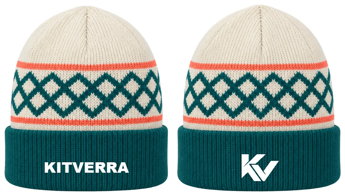 Court Weave — Netball beanies, front and back design preview