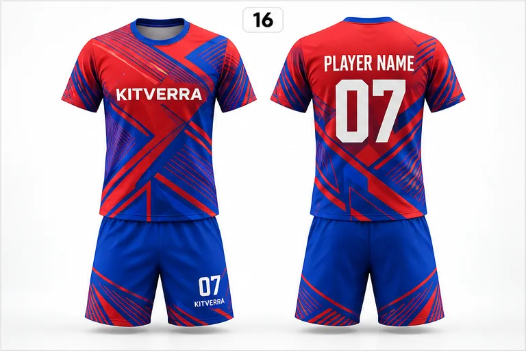 Red Blue Angles — Match kits / Jersey & shorts, front and back design preview