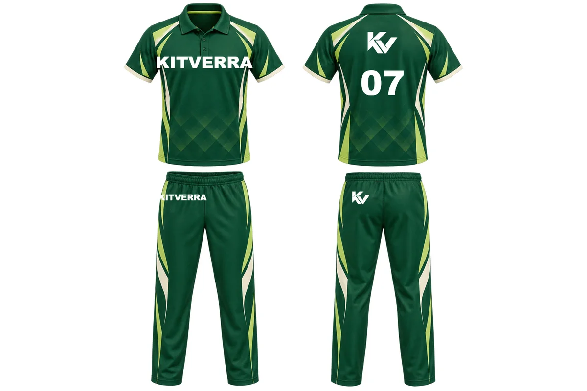 Emerald Vector — Cricket kit / Classic polo collar, front and back design preview