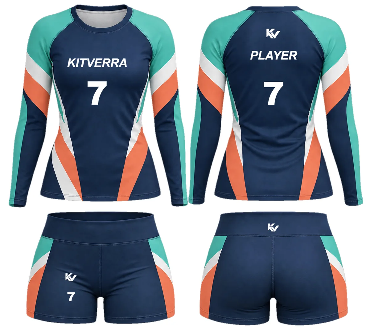 Block Point — Sleeved court set / Long sleeve / crew neck, front and back design preview