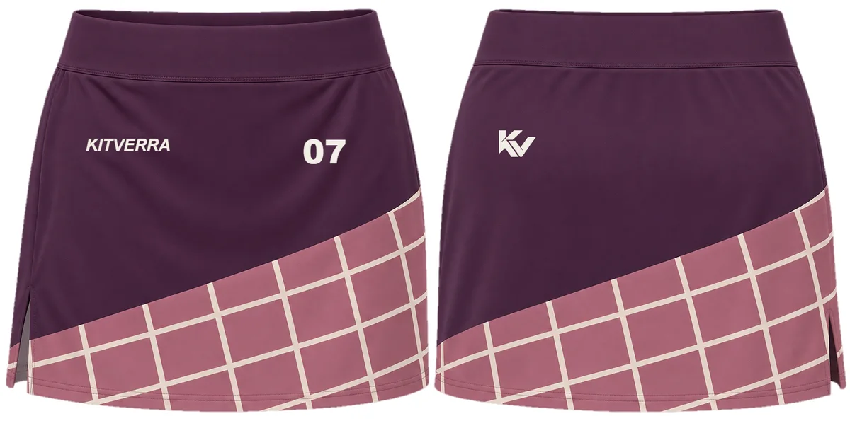 Plum Gridline — Field hockey / Match skort, front and back design preview