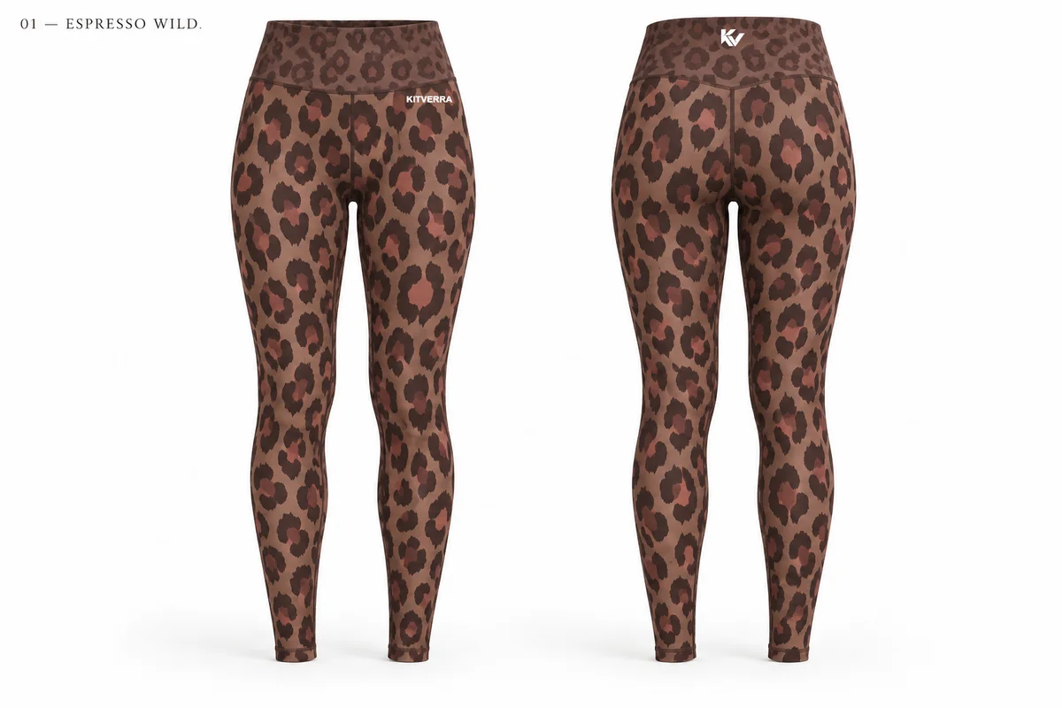 Espresso Wild — Leggings, front and back design preview