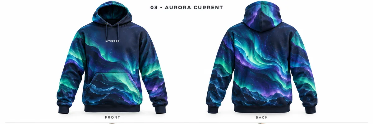 Aurora Current — Hoodies, front and back design preview