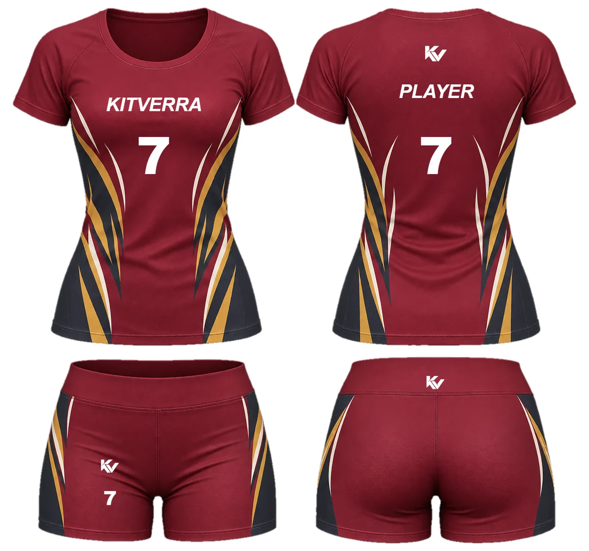 Crosscourt Flame — Sleeved court set / Short sleeve / scoop neck, front and back design preview