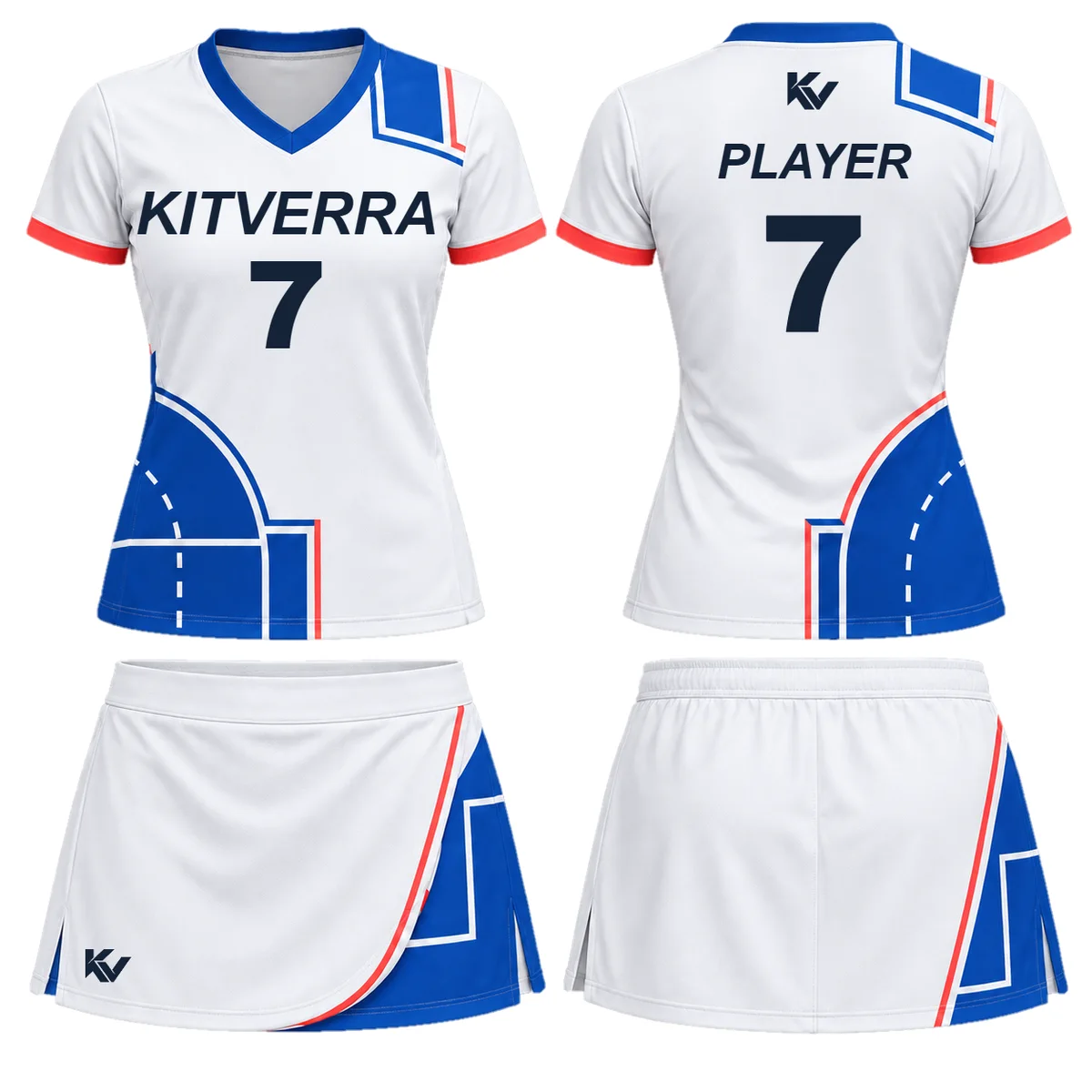 White Pitch — Field hockey kit / V-neck, front and back design preview