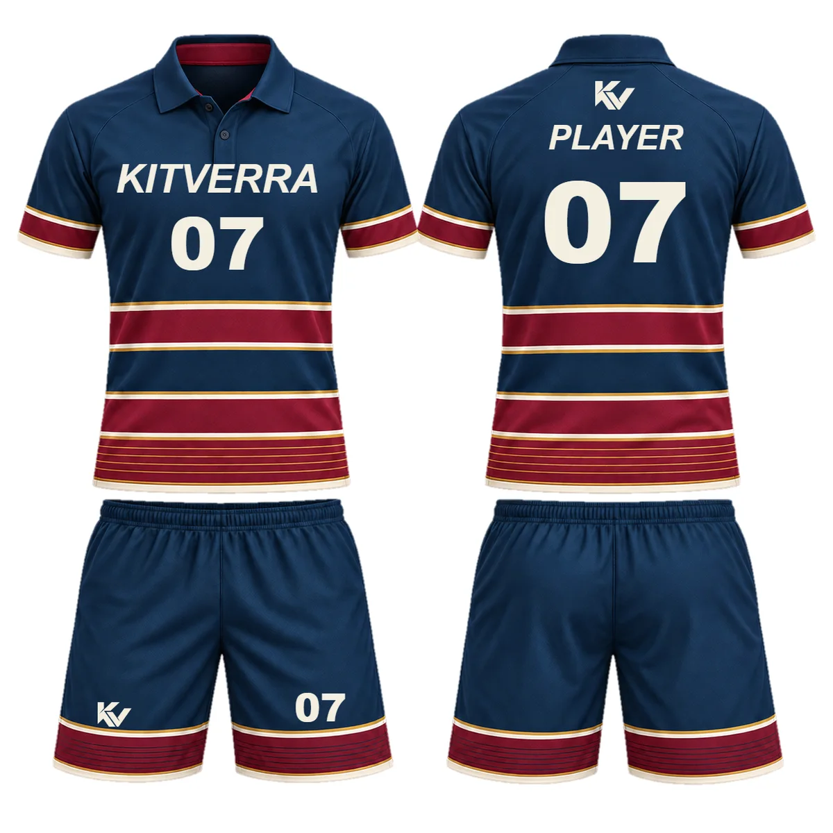 Club Heritage — Field hockey shirt & shorts / Polo collar, front and back design preview