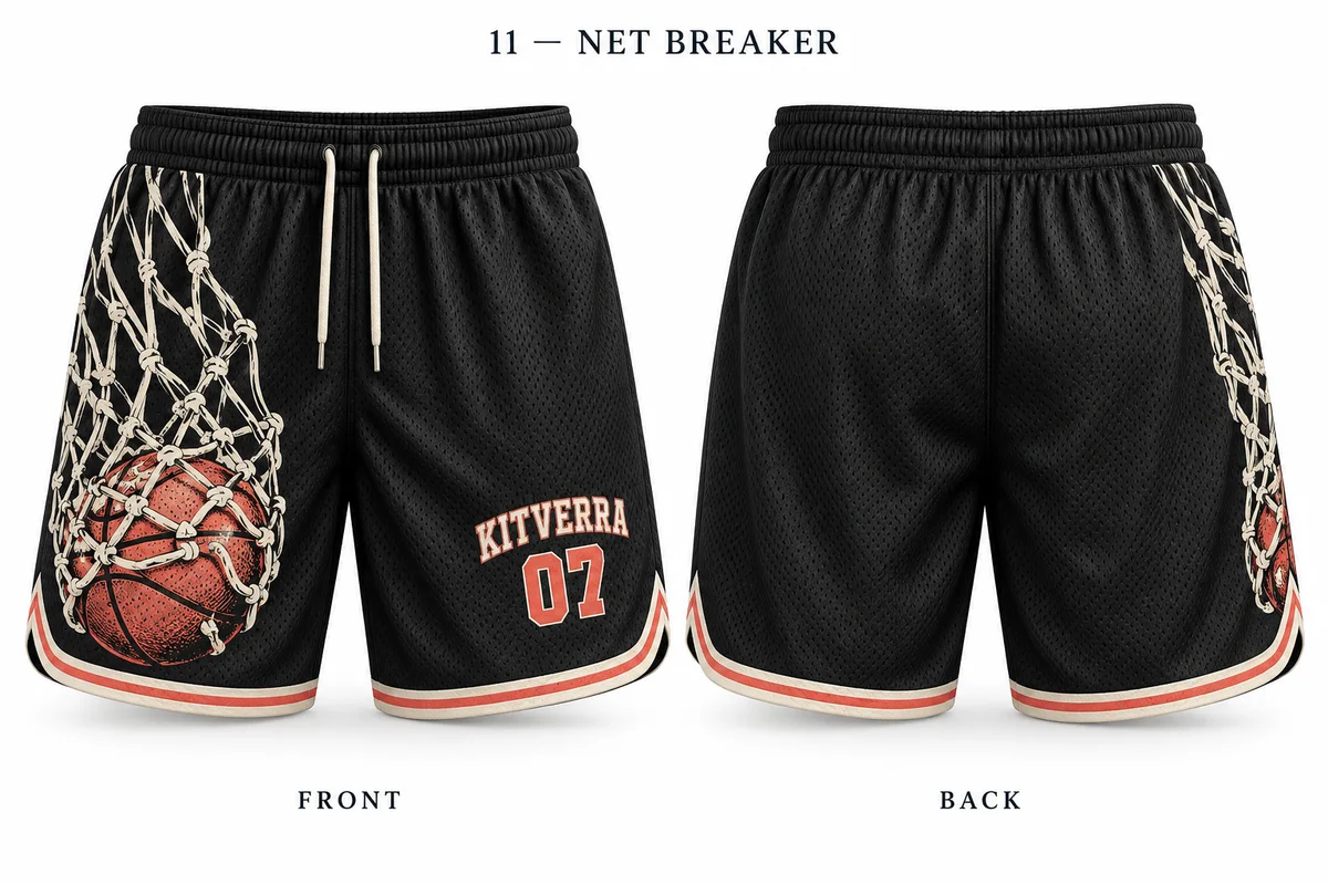 Net Breaker — BASKETBALL SHORTS / SUBLIMATION, front and back design preview