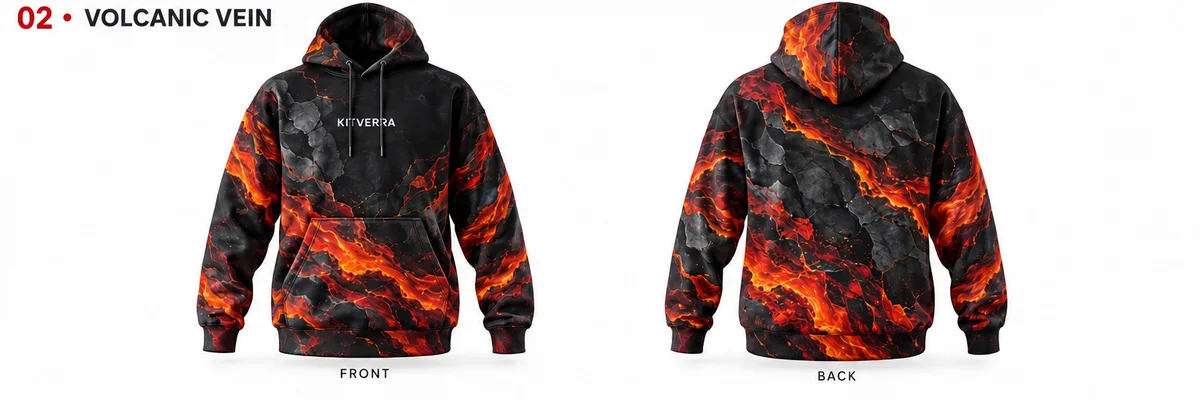 Volcanic Vein — Hoodies, front and back design preview