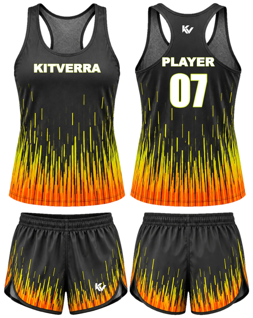 Solar Cadence — Race singlet & split shorts, front and back design preview