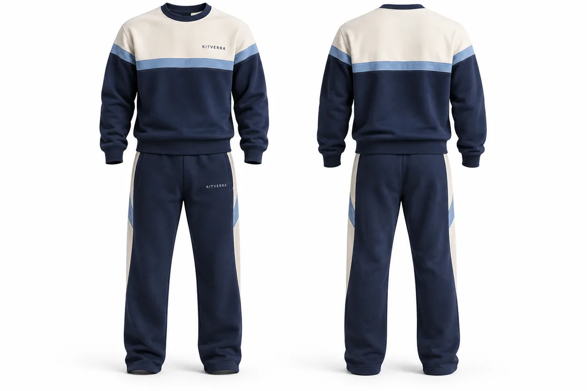Crewneck panel sweatsuit — Tracksuits & Sweatsuits, front and back design preview