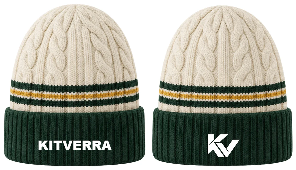 Pavilion Cable — Cricket beanies, front and back design preview