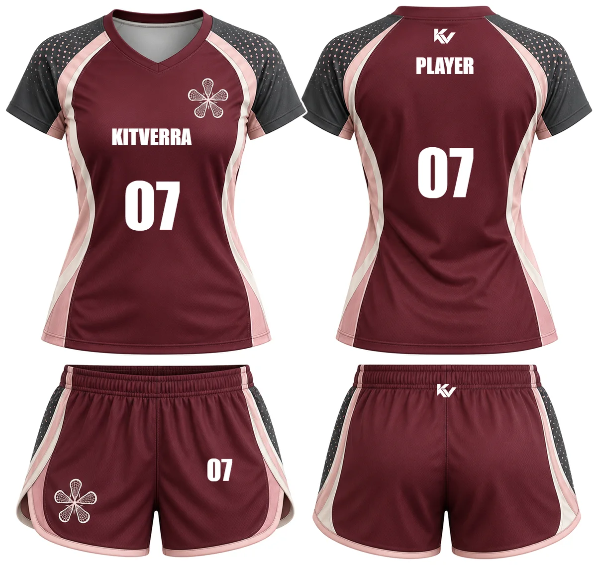 Crimson Bloom — Women's field sets, front and back design preview